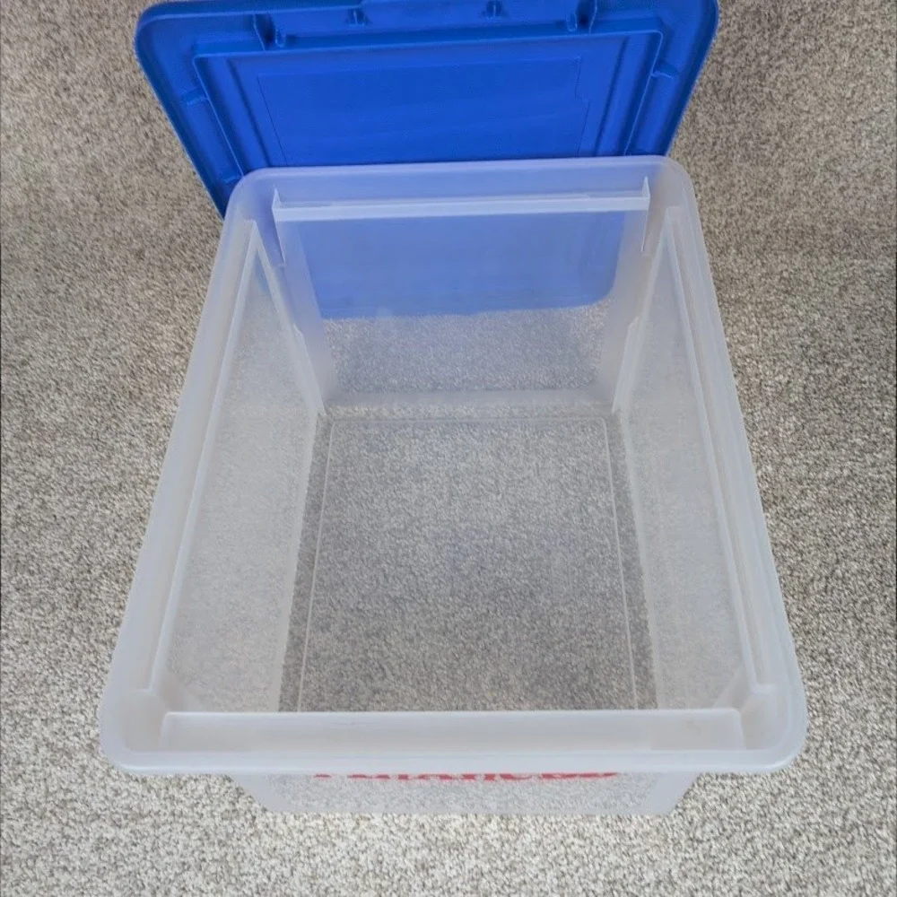 Sterilite Storage Box Container Blue Lid‎ Finances Label Office Organization